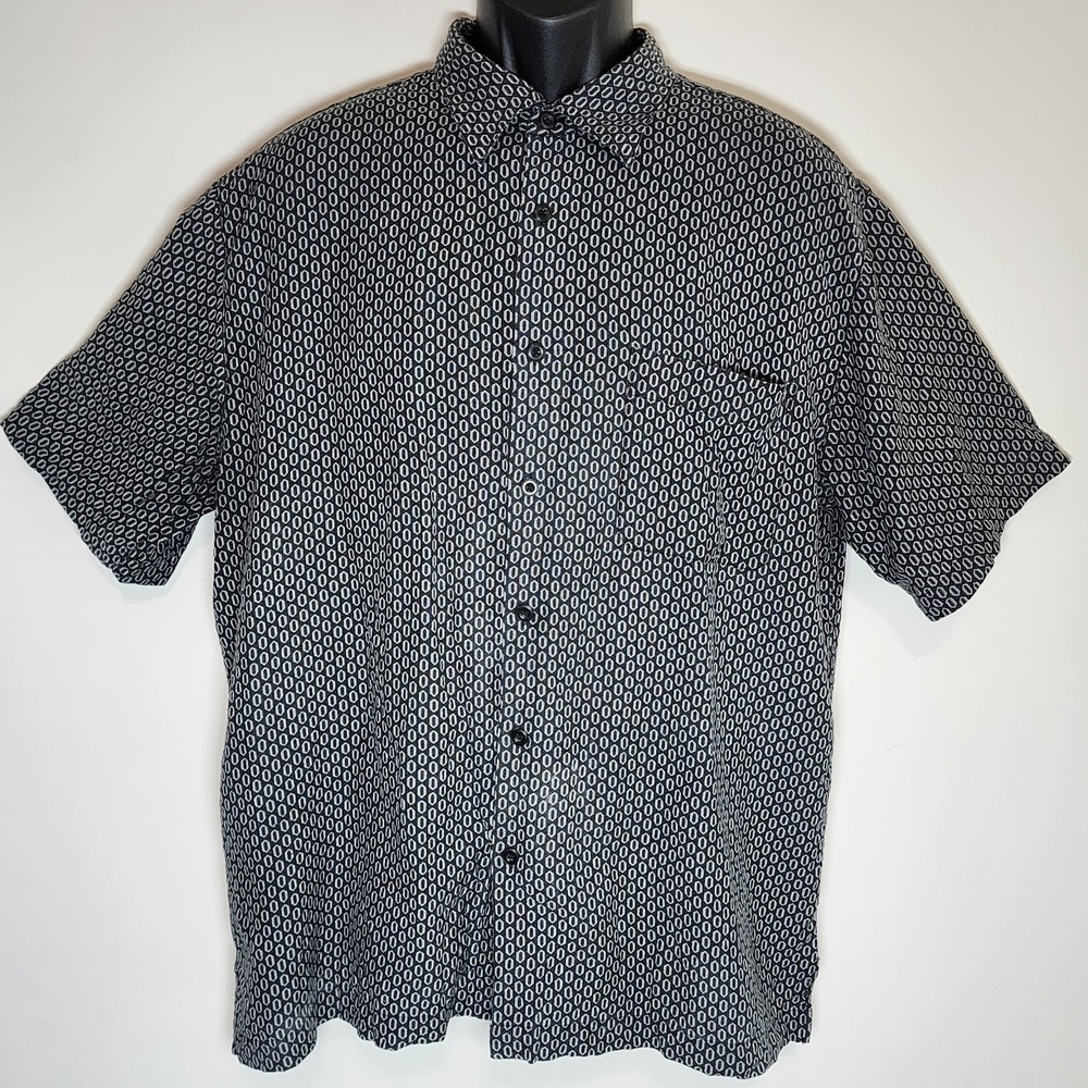 Mantles Silk Blend Shirt Mens Large Short‎ Sleeve Preppy Corporate Office Casual